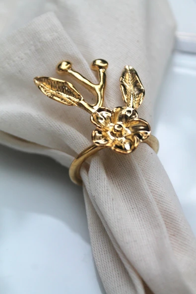 6 Adet Gold Japon Gülü Modern Metal Peçete Halkası - 3