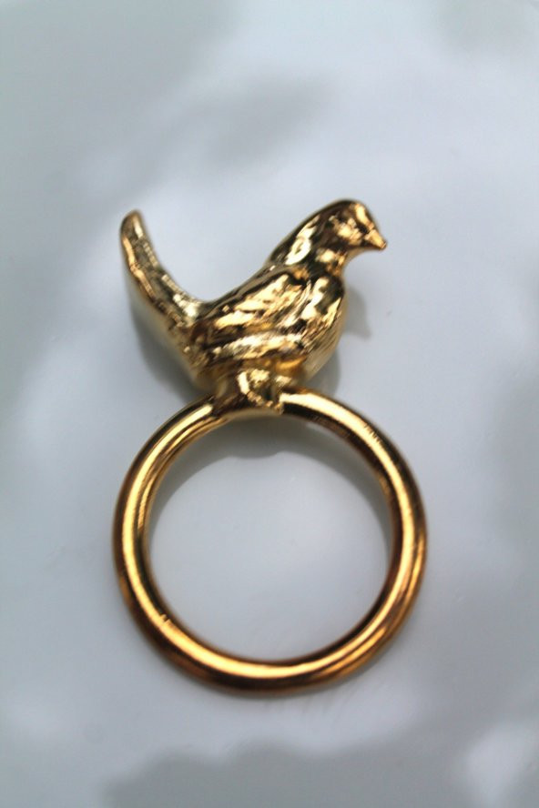 6 Adet Gold Kuş Figürlü Modern Metal Peçete Halkası - Resim 8