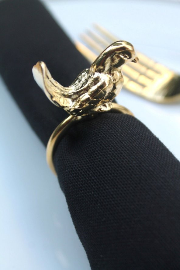 6 Adet Gold Kuş Figürlü Modern Metal Peçete Halkası - Resim 9