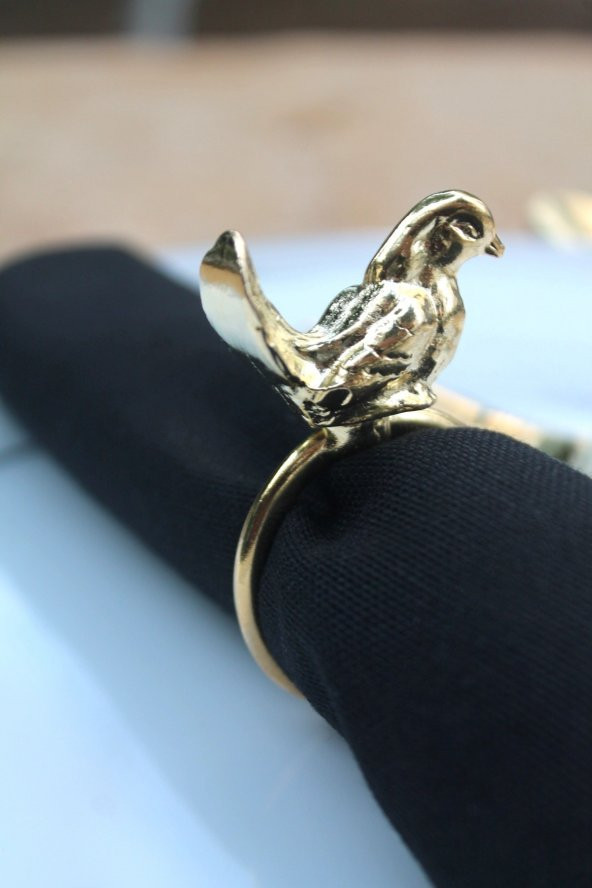 6 Adet Gold Kuş Figürlü Modern Metal Peçete Halkası - Resim 10