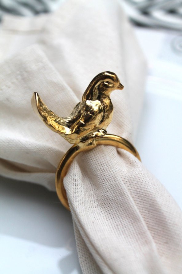 6 Adet Gold Kuş Figürlü Modern Metal Peçete Halkası - Resim 11