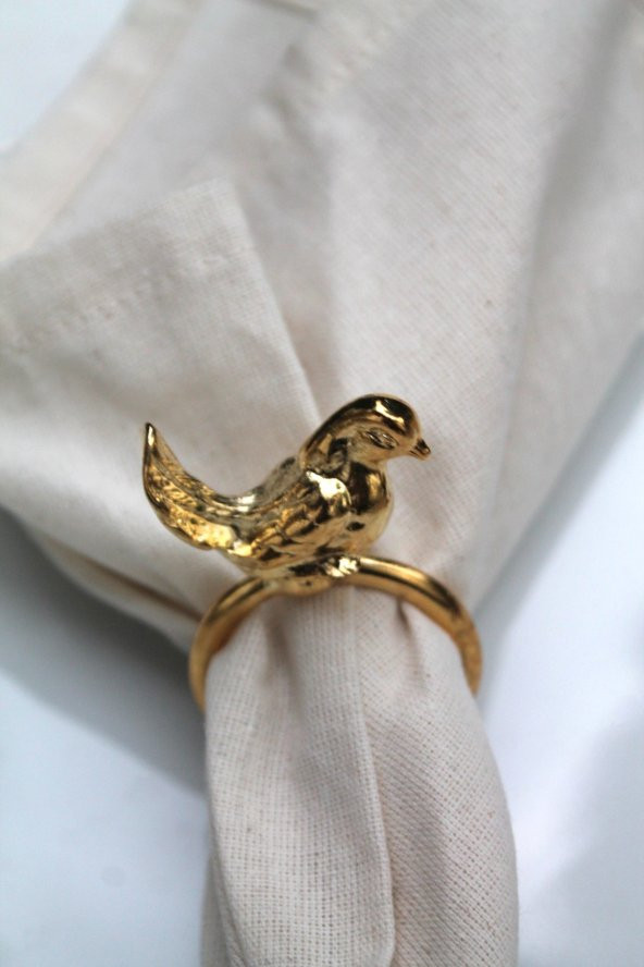 6 Adet Gold Kuş Figürlü Modern Metal Peçete Halkası - Resim 12