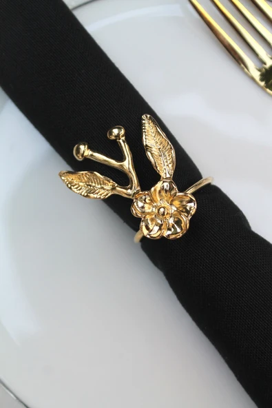 6 Adet Gold Japon Gülü Modern Metal Peçete Halkası - 6