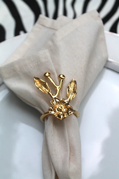 6 Adet Gold Japon Gülü Modern Metal Peçete Halkası - 9