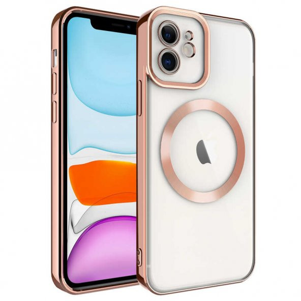 Apple iPhone 12 Kılıf Magsafe Kenar Renkli Şeffaf Setro Kapak