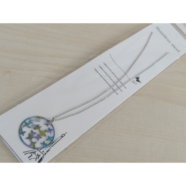 METAL YUVARLAK YILDIZ DESEN BAYAN KOLYESİ ZARİF KİBAR ZİNCİR, EKONOMİK KOLYE, EKONOMİK BAYAN TAKI - 2