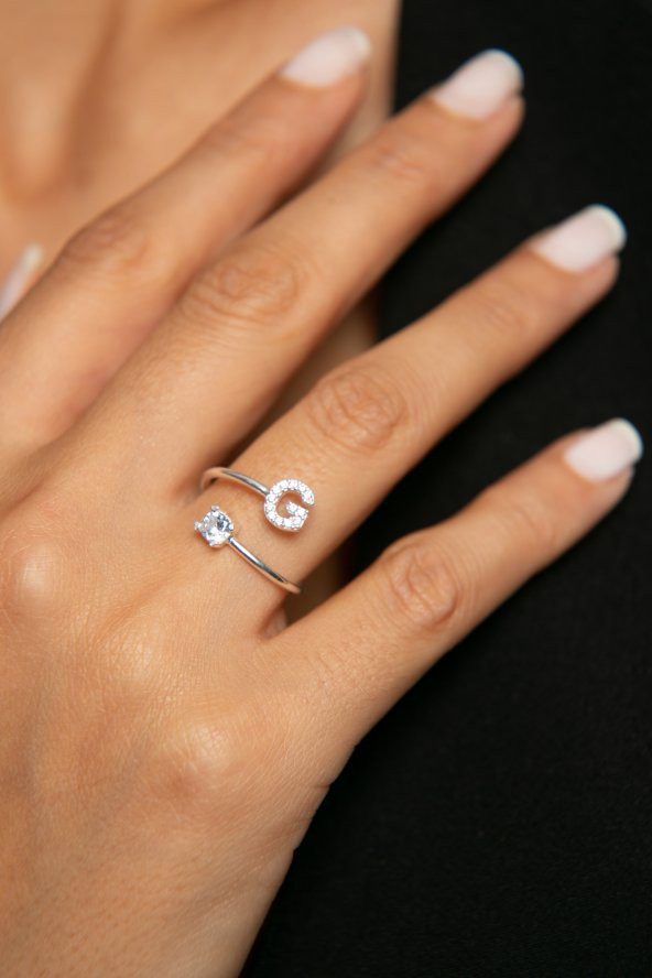 Kadın G Harf 925 Ayar Gümüş Yüzük - 2