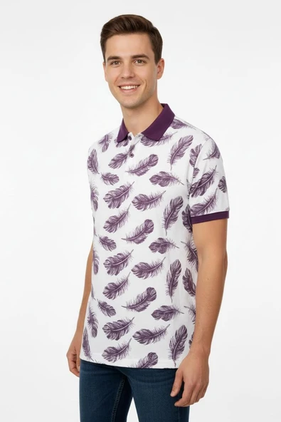 Erkek Yaprak Desenli Polo Yaka Tişört BGL-ST00524 - 4