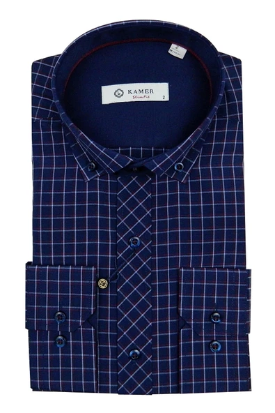 Erkek Slim Fit Gömlek Ekose 9451 009451 - Resim 2