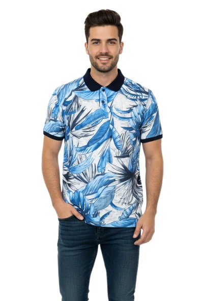 Erkek Yaprak Baskılı Polo Yaka Tişört BGL-ST00528 - Resim 6