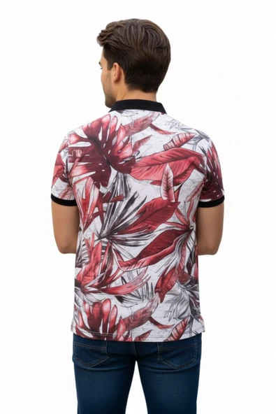 Erkek Yaprak Baskılı Polo Yaka Tişört BGL-ST00528 - Resim 7