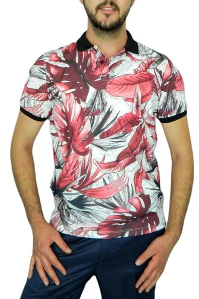 Erkek Yaprak Baskılı Polo Yaka Tişört BGL-ST00528 - Resim 3