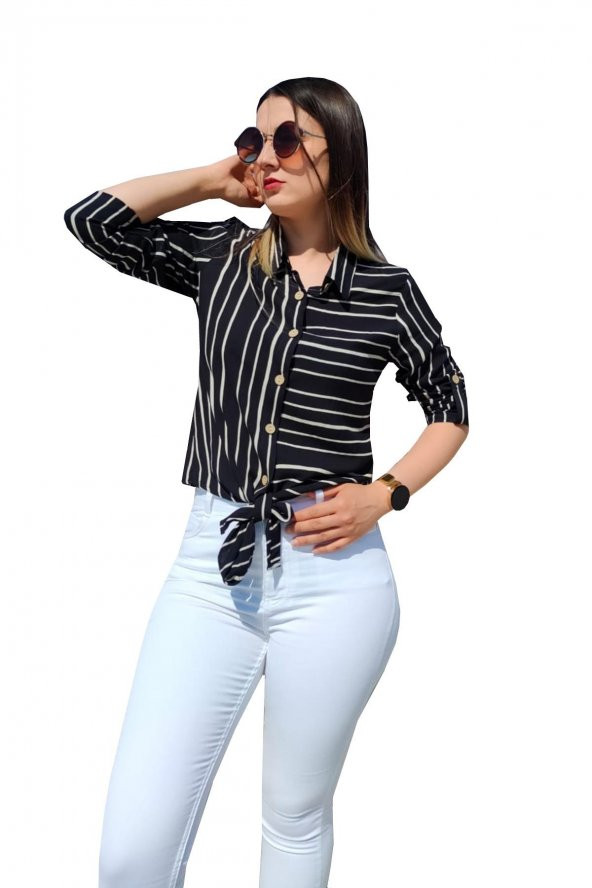 Kadın Gömlek Bağlamalı Desenli Woow BGL-ST01134