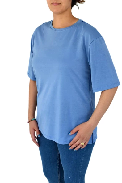 Kadın Sıfır Yaka Simli Tişört BGL-ST02091 - Resim 5