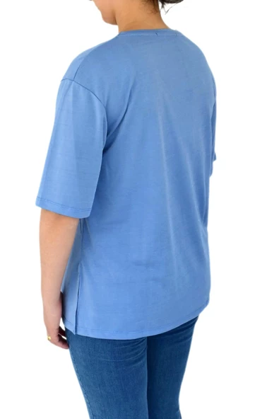 Kadın Sıfır Yaka Simli Tişört BGL-ST02091 - Resim 9