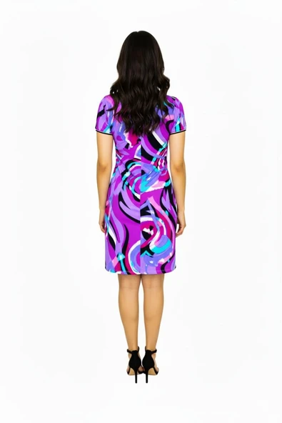 Kadın Mor V Yaka Elbise BGL-ST00714 - Resim 6