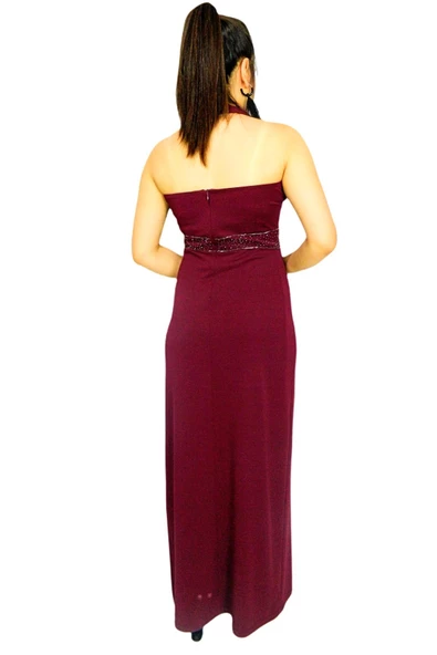 Kadın Kırmızı Beli İşli Abiye Elbise RS2134 - Resim 10