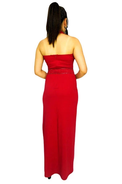 Kadın Kırmızı Beli İşli Abiye Elbise RS2134 - Resim 11