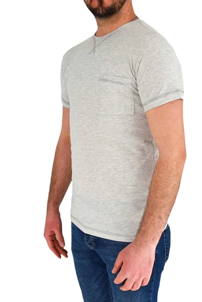 Erkek Sıfır Yaka Cepli Tişört T-865 BGL-ST01837 - Resim 6