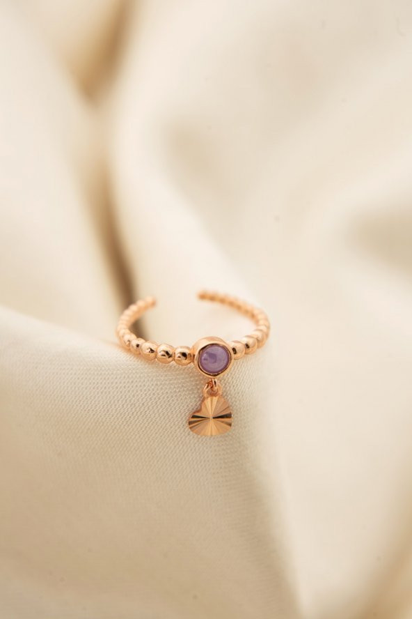 Kadın Kalp Detaylı Taşlı Ayarlanabilir  925 Ayar Gümüş Yüzük - 3