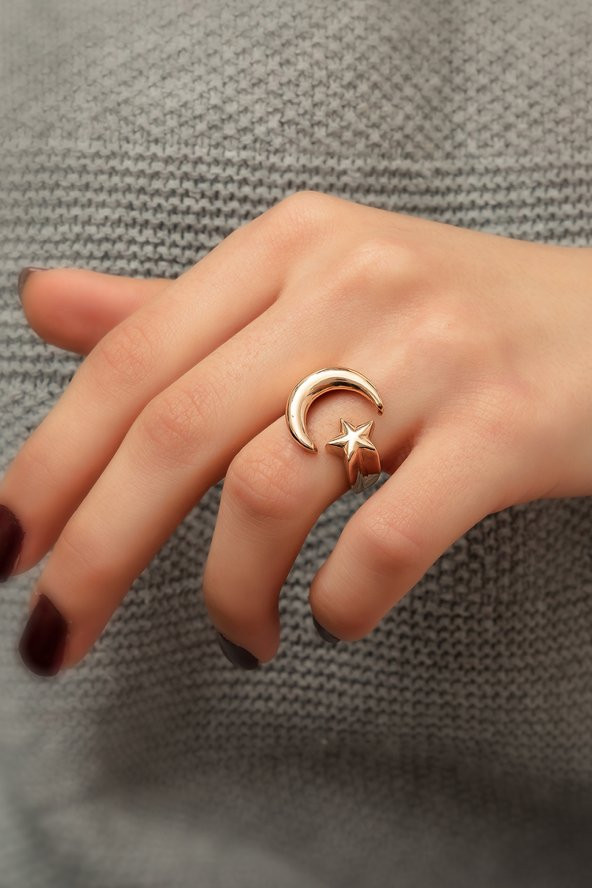 Kadın Ay Yıldız Model 925 Ayar Gümüş Yüzük