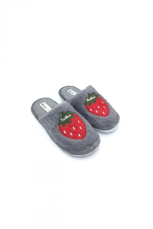 Shoemio Strawberry Gri Kadın Ev Terliği