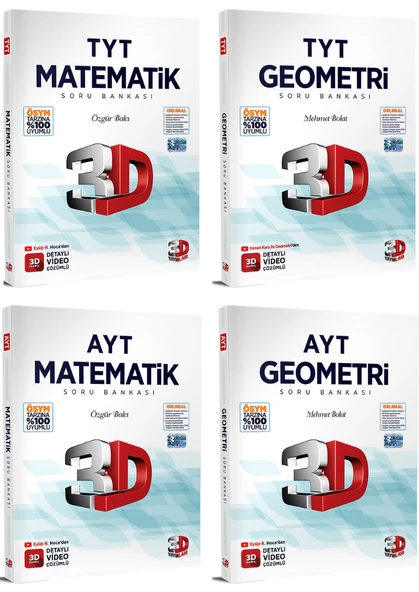 3D Yayınları TYT AYT Matematik Geometri Soru Bankası Seti 4 Kitap