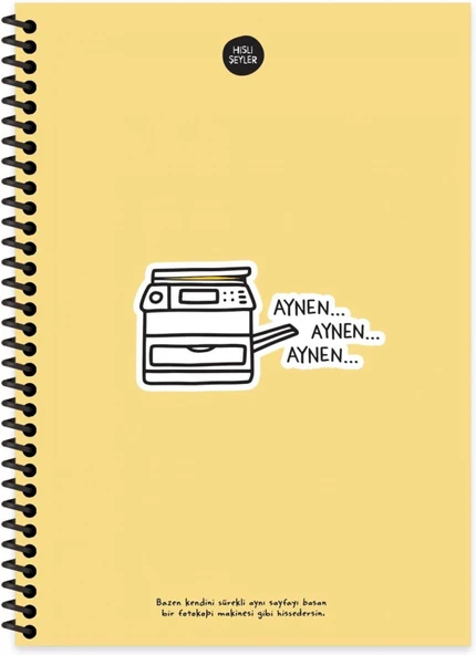 Hisli Şeyler 17x24cm Spiralli 100 yp. Sert Kapak Çizgili Defter - Aynen (Sarı) / 500603 /C8 ürün görseli