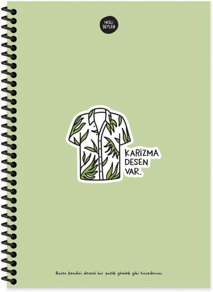 Hisli Şeyler 17x24cm Spiralli 100 yp. Sert Kapak Kareli Defter - Karizma (Yeşil) / 500612 ürün görseli