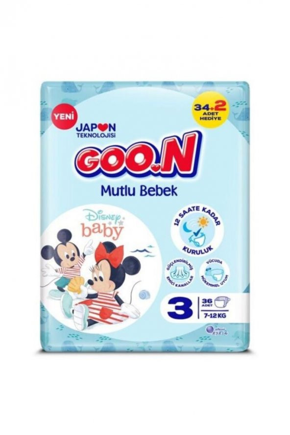 Goon Bebek Bezi Mutlu Bebek Jumbo Paket 3 Beden 36 Lı