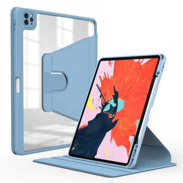 Apple iPad Pro 12.9 2021 (5.Nesil) Kılıf Kalem Bölmeli Lüx Dönebilen Standlı Kılıf - 3