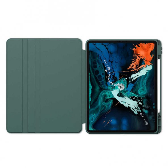 Apple iPad Pro 12.9 2021 (5.Nesil) Kılıf Kalem Bölmeli Lüx Dönebilen Standlı Kılıf - 12