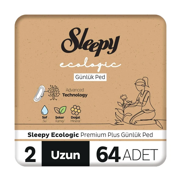 Sleepy Ecologic Premium Plus Günlük Ped Uzun 64 Adet Ped