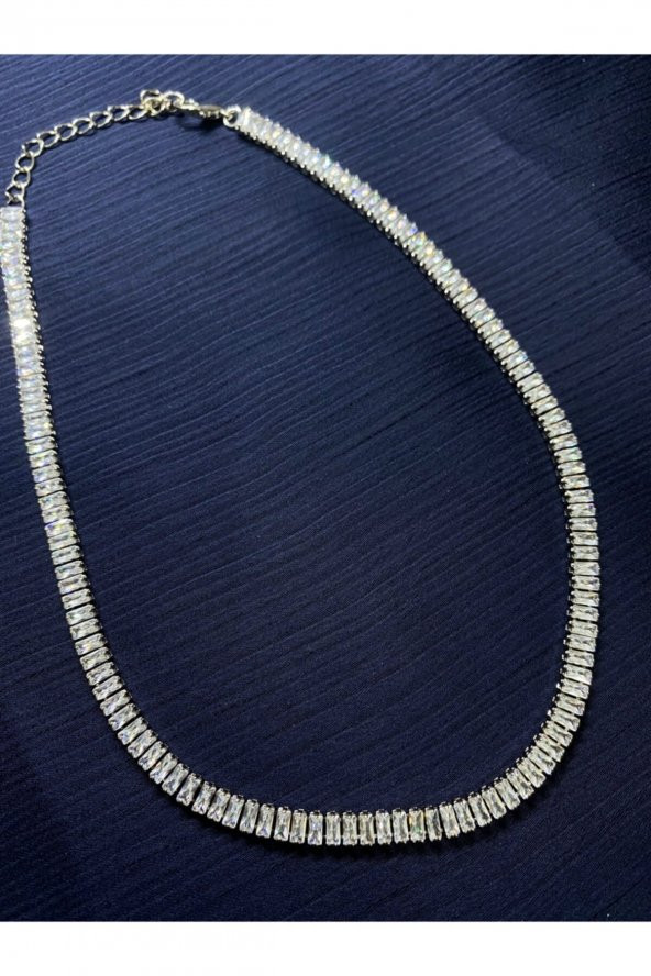 Baget Taşlı Silver Su Yolu Choker Kolye - 1