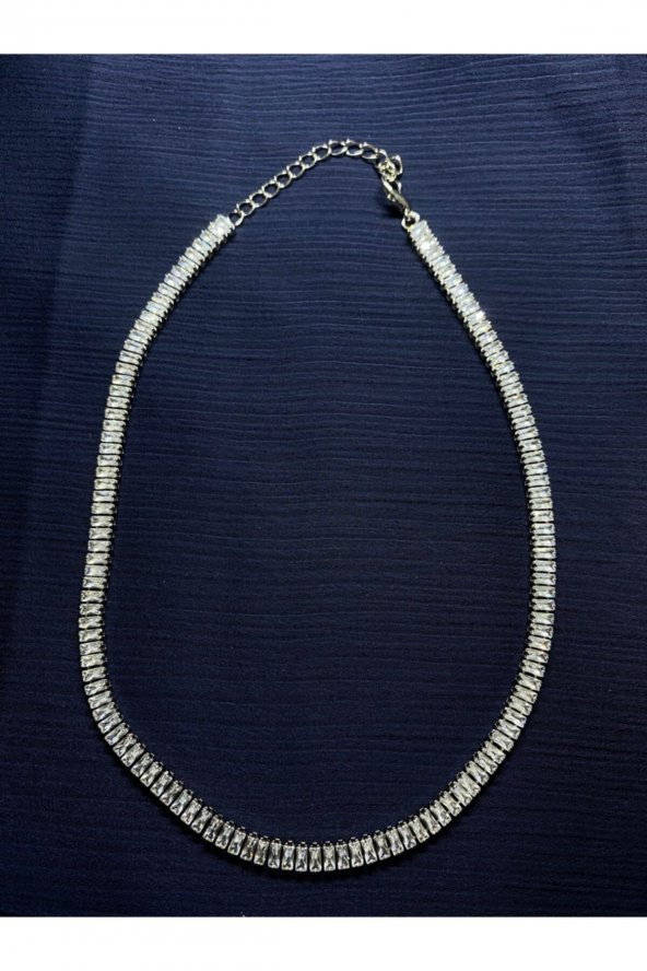 Baget Taşlı Silver Su Yolu Choker Kolye - 3