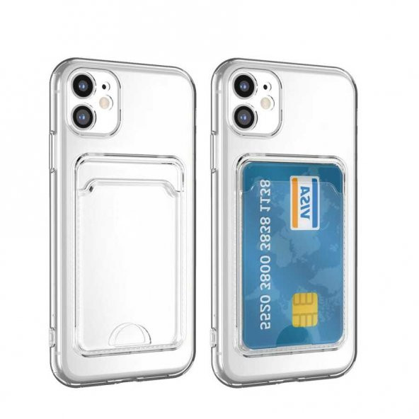 Apple iPhone 11 Kılıf Kartlıklı Şeffaf Card Holder Clear Silikon Kapak - 3