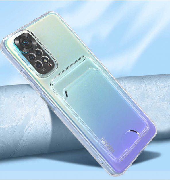 Xiaomi Redmi Note 11 Pro 5G Kılıf Kartlıklı Şeffaf Card Holder Clear Silikon Kapak - 3