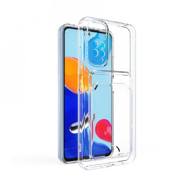 Xiaomi Redmi Note 11 Pro 5G Kılıf Kartlıklı Şeffaf Card Holder Clear Silikon Kapak - 5
