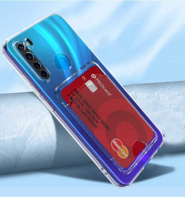Xiaomi Redmi Note 8 Kılıf Kartlıklı Şeffaf Card Holder Clear Silikon Kapak - 3