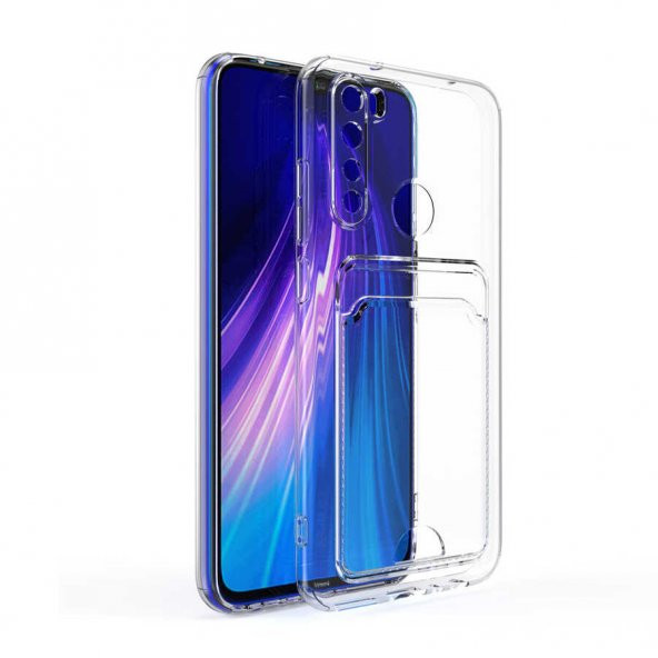 Xiaomi Redmi Note 8 Kılıf Kartlıklı Şeffaf Card Holder Clear Silikon Kapak - 5
