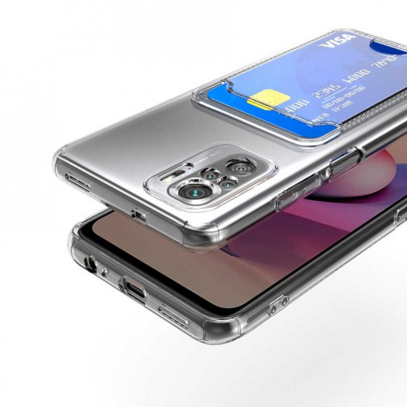 Xiaomi Redmi Note 10 Kılıf Kartlıklı Şeffaf Card Holder Clear Silikon Kapak - 3
