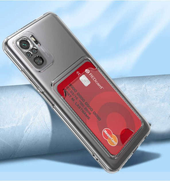 Xiaomi Redmi Note 10 Kılıf Kartlıklı Şeffaf Card Holder Clear Silikon Kapak - 4