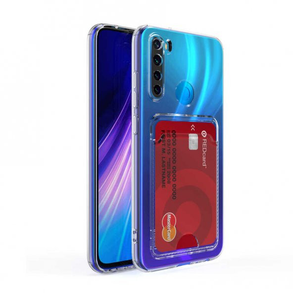 Xiaomi Redmi Note 8 Kılıf Kartlıklı Şeffaf Card Holder Clear Silikon Kapak - 2
