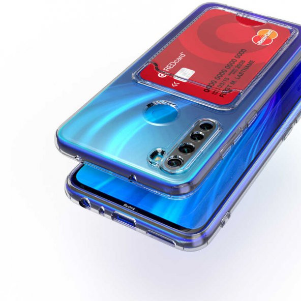 Xiaomi Redmi Note 8 Kılıf Kartlıklı Şeffaf Card Holder Clear Silikon Kapak - 4