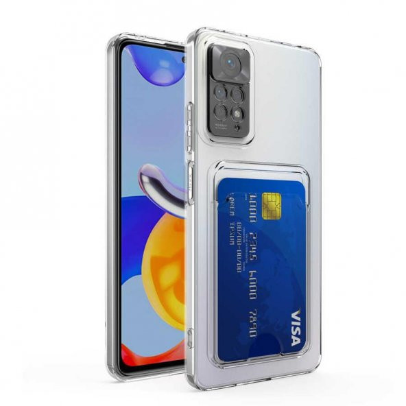 Xiaomi Redmi Note 11S Global Kılıf Kartlıklı Şeffaf Card Holder Clear Silikon Kapak