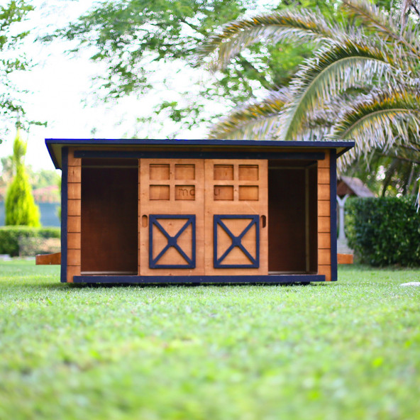 Mandu Ahşap İkiz Köpek Kulübesi (2 Yuva Tek Kulübe) İsimlik Ve Mama Kabı - 5