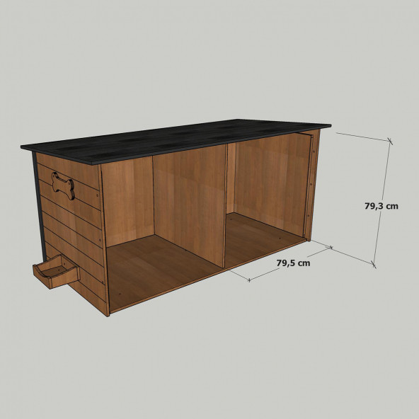 Mandu Ahşap İkiz Köpek Kulübesi (2 Yuva Tek Kulübe) İsimlik Ve Mama Kabı - 7