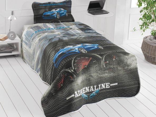Adrenaline Genç ve Çocuk Baskılı Tek Kişilik Yatak Örtüsü Mavi