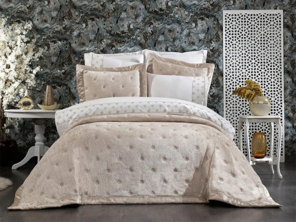 Valeria Lüx Nakışlı Çeyiz Paketi 9 Parça Cappucino ürün görseli