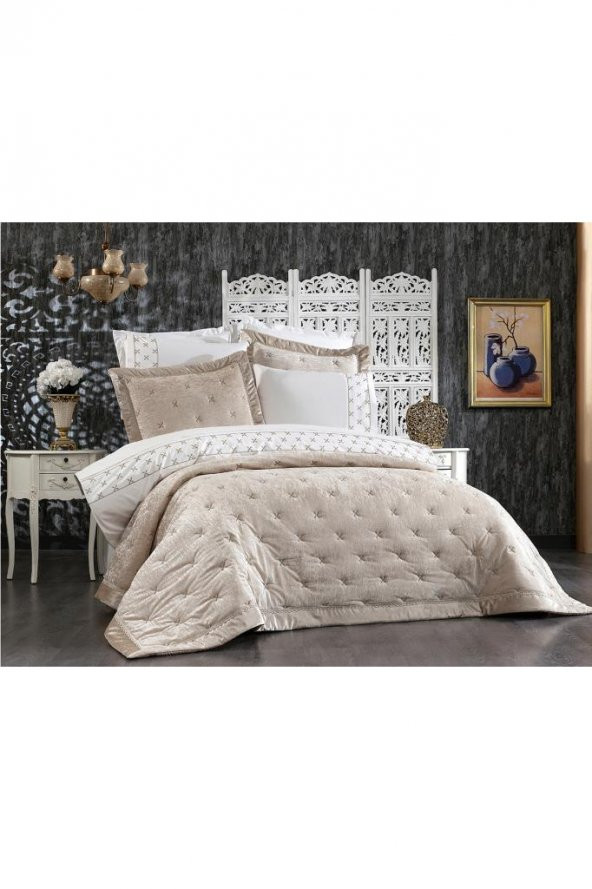 Estina Lüx Nakışlı Çeyiz Paketi 9 Parça Cappucino - Resim 3